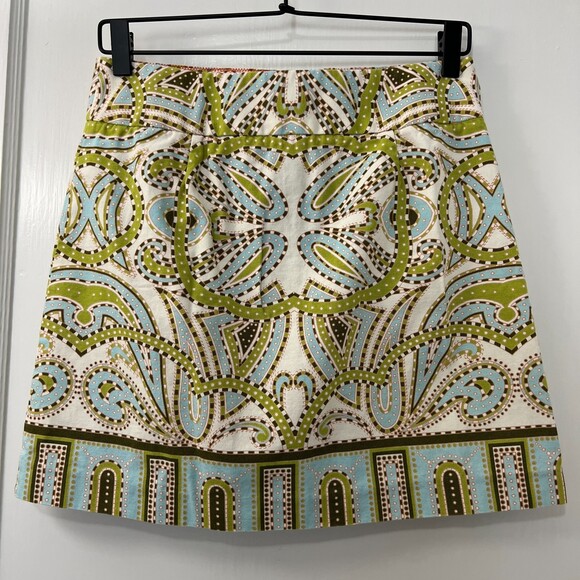J Crew Trastevere Paisley Mini Skirt Big Buttons Blue Green Cream - Women's 2 - Picture 2 of 11